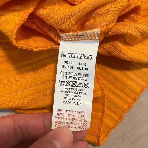 Pretty Little Thing-Orange Frill Edge Scoop Back Short Sleeve Bodycon Dress-SZ 6 - Picture 6 of 12